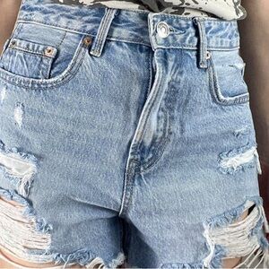 H&M Blue Jean Shorts Distressed Cut-Off Style